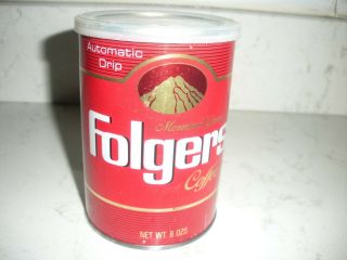 Vintage Folgers Coffee Tin Can 8 Oz.  Automatic Drip Plastic Lid