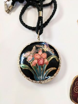 Vintage Cloisonne Necklaces Set Of 2 Floral Metal & Enamel,  Iris,  Butterfly 2
