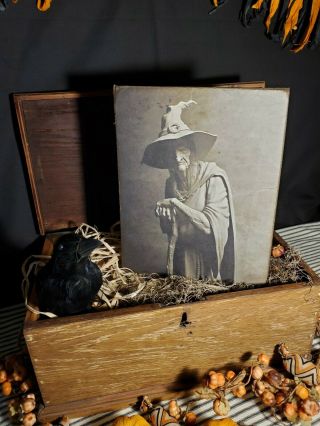 Primitive Victorian Vintage Style Halloween Witch Old Hag Black White Photo Sign