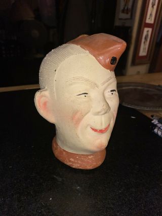 Vintage Ww2 Army Soldier Head Vase Pottery Ceramic (stan Laurel) Planter Elmer