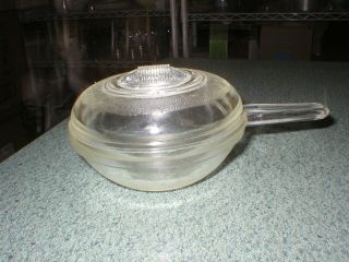 Vtg Art Deco Clear Glass Pan Pot Skillet W/lid 6 5/8 " L X 4 1/2 " D X 3 " Tall