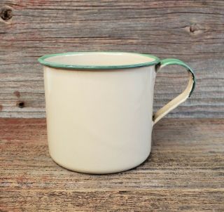 Vintage Enamelware Cream With Green Trim Camp Cup Camping Coffee 1940s