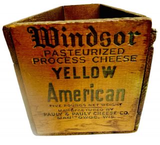 Vintage Crate Wood Cheese Box 2lb Windsor American Cheese Wisconsin