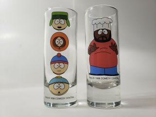 Vintage South Park Shot Glasses (set Of 2) Stan,  Cartman,  Kenny,  Kyle,  Chef 1998