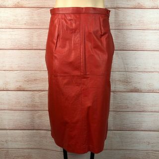 Avon Vintage Red Leather High Waisted Pencil Straight Skirt Sz 7 8 J037
