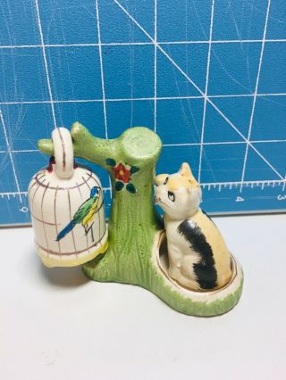 Vintage Salt And Pepper Shakers - Cat With Tree And Birdcage.