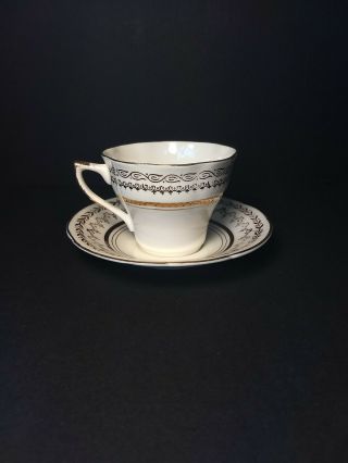 Vintage Crownford Fine Bone China Tea Cup & Saucer White With Gold Trim England