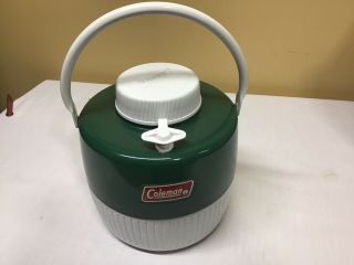 Vintage Coleman 1 - Gallon Green & White Water Cooler Jug W/cup,  Usa Euc