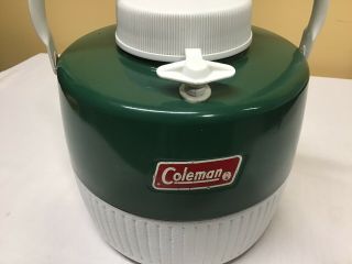 Vintage Coleman 1 - Gallon Green & White Water Cooler Jug w/Cup,  USA EUC 2