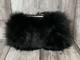 Vintage Fur Ingber Clutch Black Kiss Lock Closure Clutch Handbag Purse 8 " X 5 "