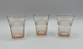 Set Of 3 Vintage Pink Depression Glass Shot Glasses Cordial Liqueur Barware