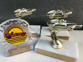 Vintage Pinewood Derby Trophies Race Car Marble Base - Set Of 4