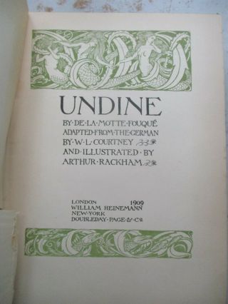 Undine by De La Motte Fouque Illus.  by Arthur Rackham,  1909 Hardcover 2