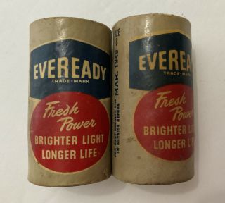 2 Vintage C Size Eveready Paper Wrapped Batteries March 1949 No 935