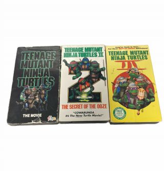 Vtg Teenage Mutant Ninja Turtles Movie Movies 1 - 3 Vhs Set Tmnt Vcr Tape 90s