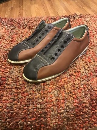Vintage Rental Brown Black Bowling Shoes Sz 8 Lh Or Rh Bowling Pin Heel Sole
