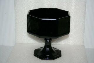 Black Pressed Glass Compote Candy Dish Octagon Pedestal 5 - 3/4 " Vintage