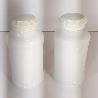 Vtg 2x Apothecary Bottle Milk Glass Pharmacy Drug Store Jar W/spin Top 5 1/8 "