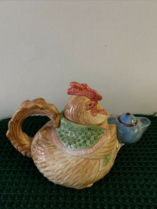 Vintage Fitz & Floyd Chicken “hen” In Shawl Teapot - 42 Oz - 1987