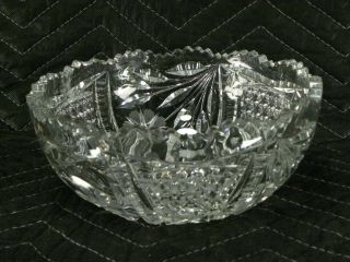 Vintage American Brilliant Deep Cut Heavy Glass Crystal Bowl 8 " Serving Bowl