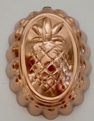 Vintage Tin Lined Copper Pineapple Jello Mold Made In Portugal Odi Oval