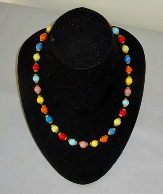 Vintage Costume Jewellery - Czech Harlequin Glass Bead Necklace