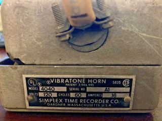 Vintage Simplex Vibratone Horn Model 4040 With Junction Box.