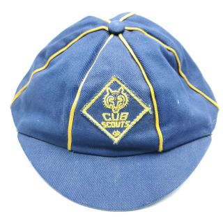Vintage 1940s Official Bsa Boy Cub Scout Uniform Blue And Gold Beanie Cap Hat