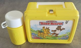 Vintage World Of Teddy Ruxpin 1986 Yellow Plastic Lunchbox & Thermos