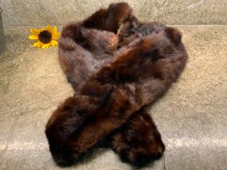 Vintage 50s Brown Mink Fur Winter Neck Stole Wrap Scarf Collar