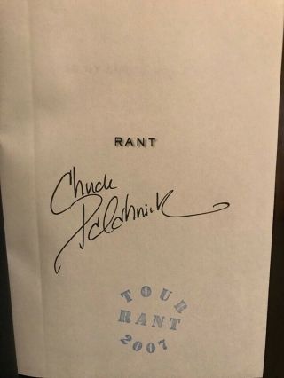CHUCK PALAHNIUK.  RANT.  SIGNED 1ST EDITION WITH RANT TOUR STAMP.  IN DJ 2