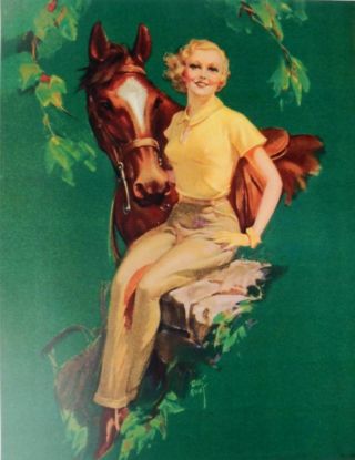 Vintage Art Lady With Horse By Roy Best