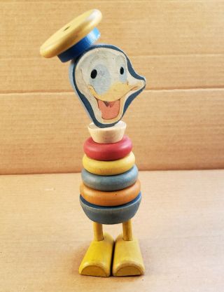 Rare Disney Antique,  Vintage Donald Duck Wooden Stacking Toy Puzzle Figure