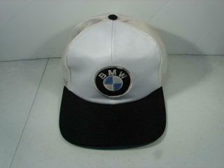 Vintage Bmw Logo Patch White Mesh Snapback Trucker Hat