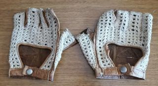 Rare Vintage Retro Tan Leather Crochet Bike Cycling Gloves Half Finger M