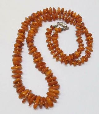 Vintage Baltic Honey Amber Nugget 26 " Necklace - Hand Knotted On Cord 24g