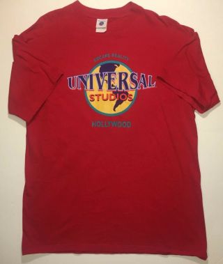 Vintage 90s Universal Studios Hollywood Red Graphic T - Shirt Sz Xl