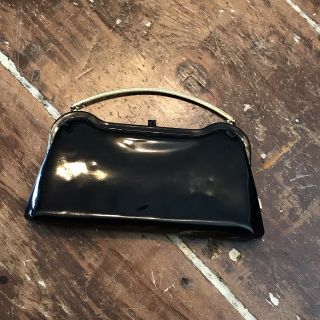 Vintage 60s Ande Purse Womens Black Vinyl Handbag Clutch Bag