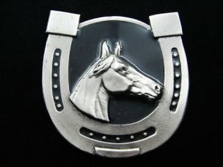 Rg03102 Nos Vintage 1970s Horse & Horseshoe Western & Cowboy Belt Buckle