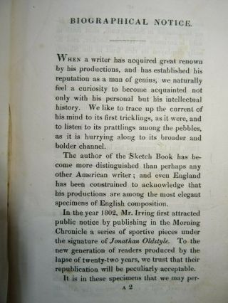 1824 LETTERS OF JONATHAN OLDSTYLE GENT BY WASHINGTON IRVING BIOGRAPHICAL NOTE^ 3