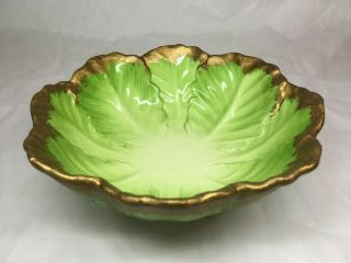 Vintage Otagiri Cabbage Leaf Salad Bowl Japan Lettuce Leaves Gold Edge 7 "