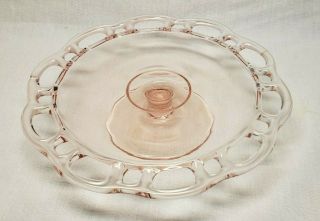 Vintage Anchor Hocking Pink Old Colony Open Lace Edge Footed Pedestal Bowl Dish