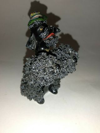 Vintage Ceramic Black Poodle Dog Figurine Spaghetti Trim W/ Beret Hat 4 " T