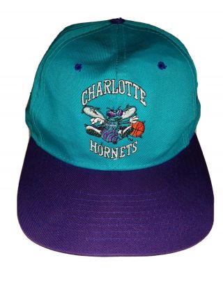 Vintage 90s Charlotte Hornets Logo Snapback Hat Cap Nba Competitor