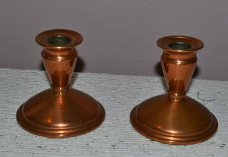 Pair Vintage Heavy Copper Taper Candlestick Holders 4 " Tall