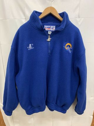 Los Angeles Rams Vintage Fleece Pullover Xl Blue 1/4 Zip Logo Athletics Pro Line