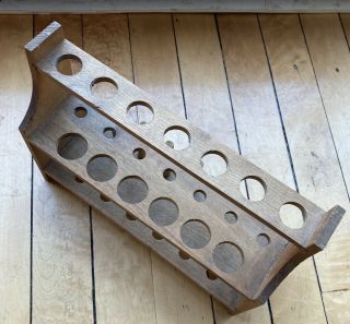 Vintage Wood Test Tube Stand 13 Hole,  Drying Rack Wooden Lab Equipment