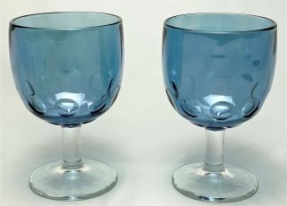 (2) Vintage Bartlett Collins Blue Thumbprint Glasses/goblets
