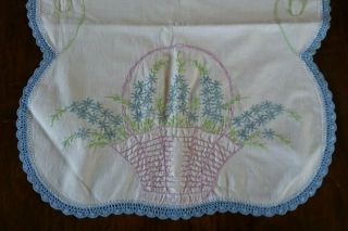 Vintage Embroidered Table Runner Dresser Scarf Blue Flowers & Edging Plus Bonus