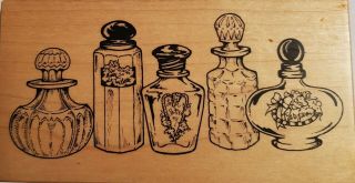 Vintage Psx Wood Mounted Rubber Stamp Of Antique Perfume Bottles